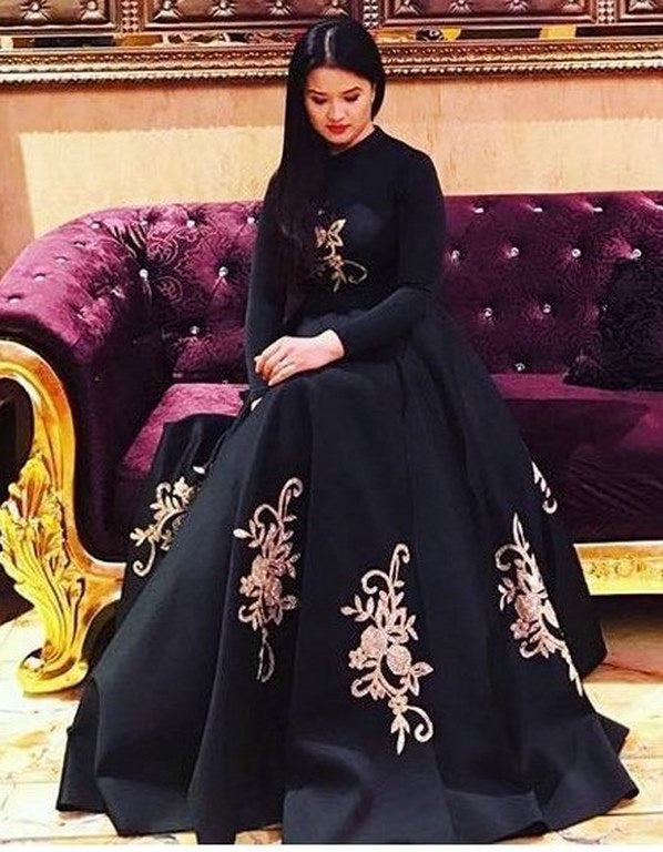 Black tapeta silk embroidered partywear gown
