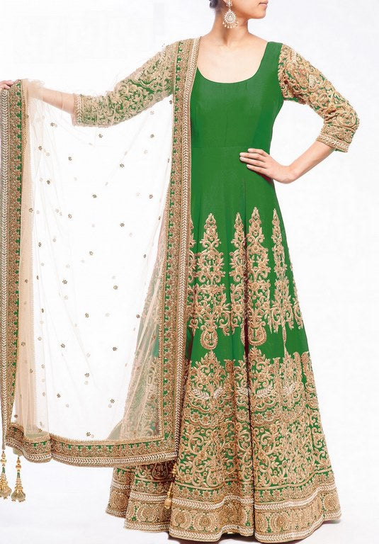 Designer heavy embroidered green anarkali suit for wedding