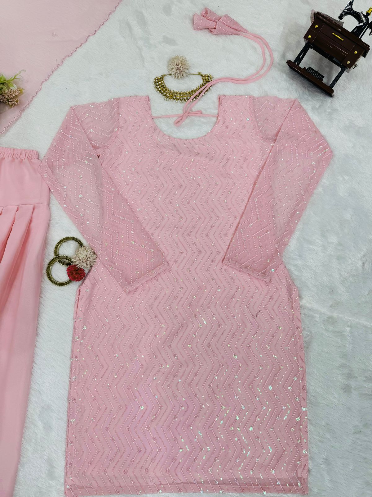 Baby pink georgette churidar stylish girlish salwar suit