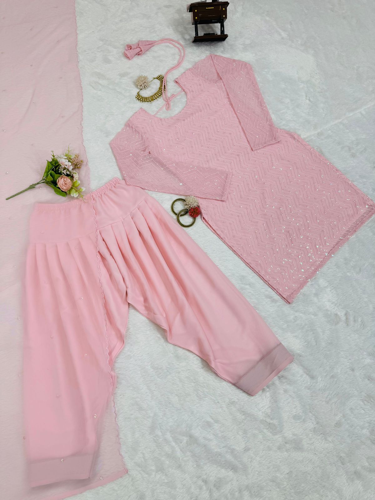 Baby pink georgette churidar stylish girlish salwar suit