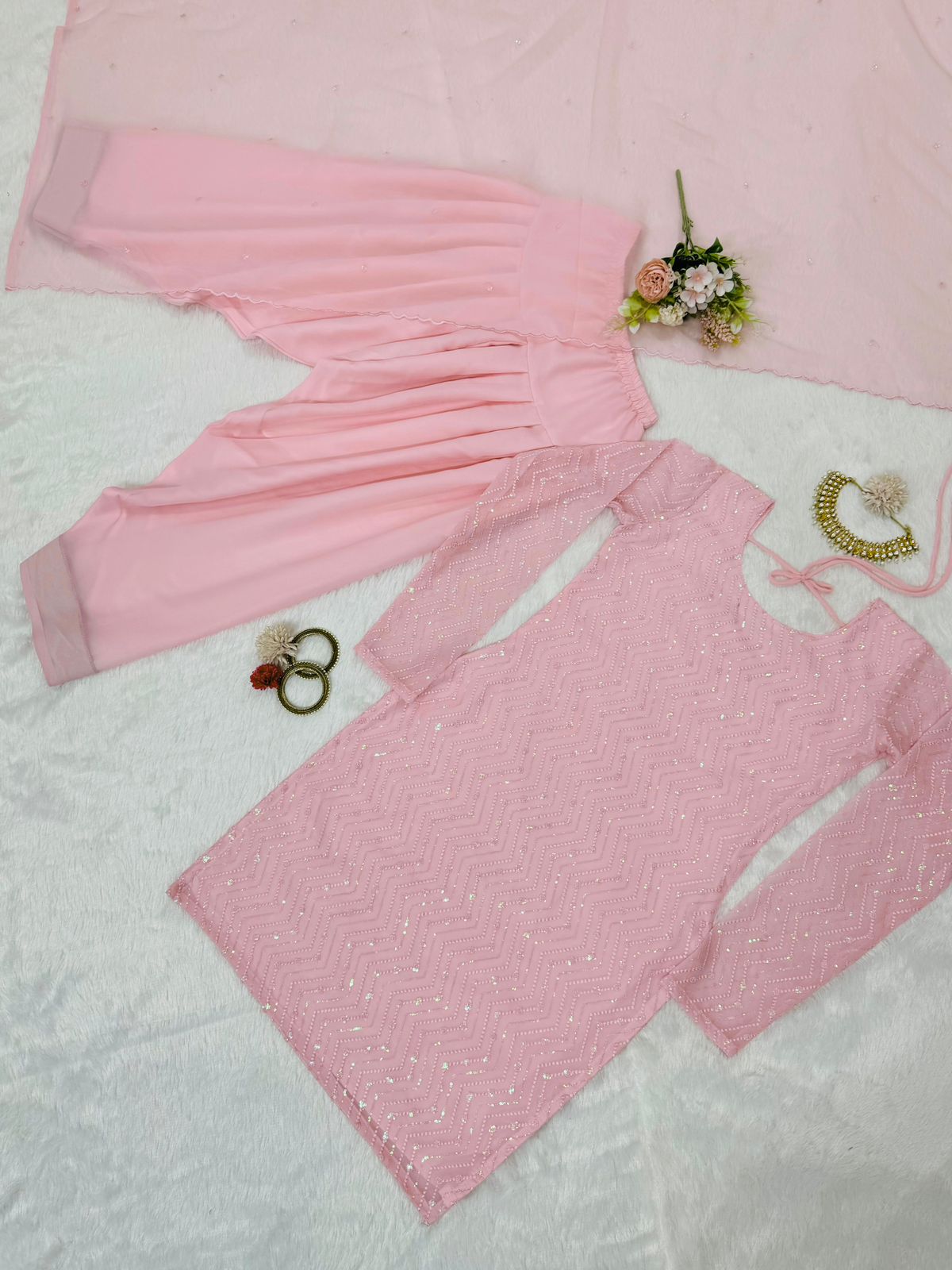 Baby pink georgette churidar stylish girlish salwar suit