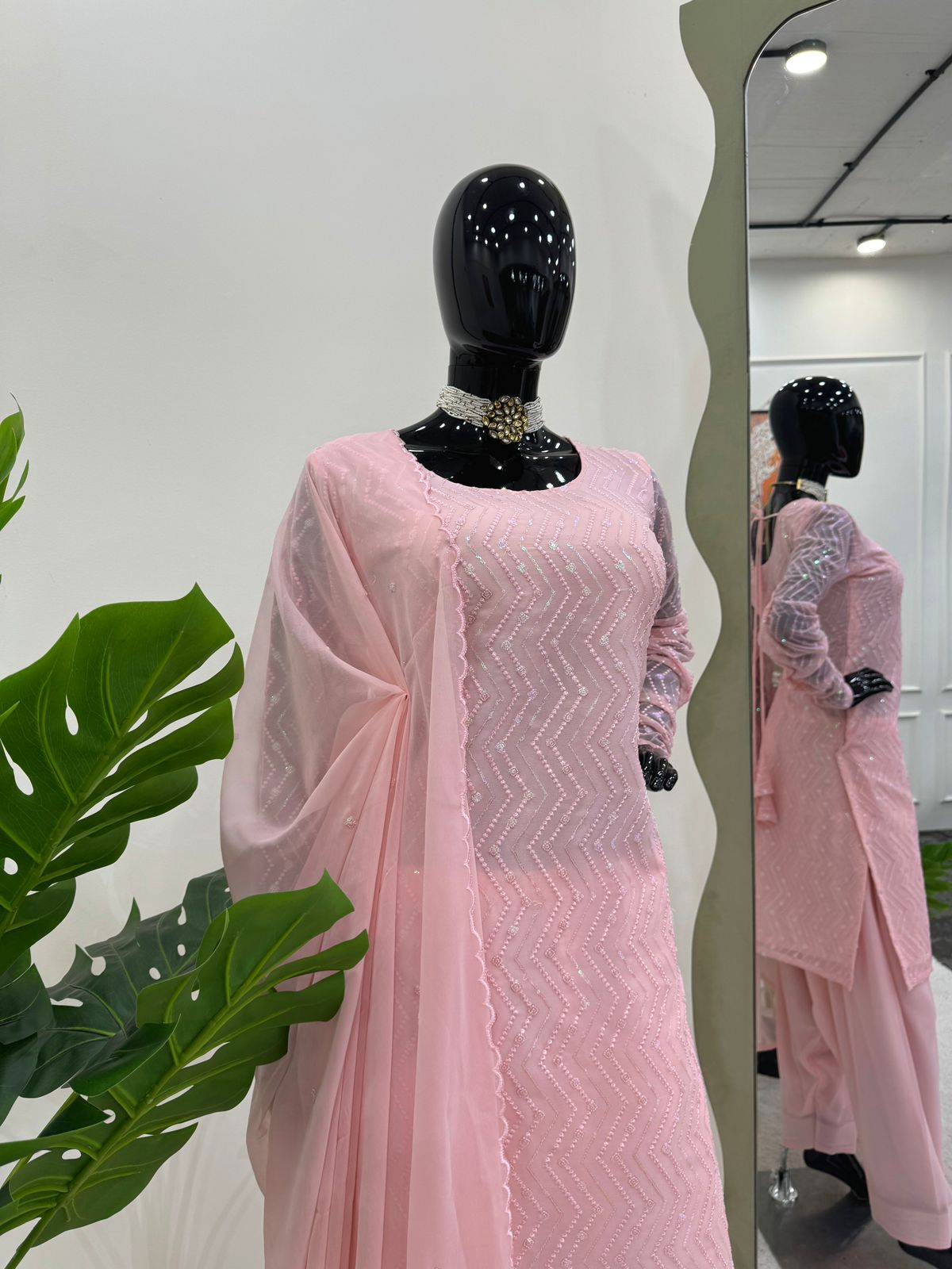 Baby pink georgette churidar stylish girlish salwar suit