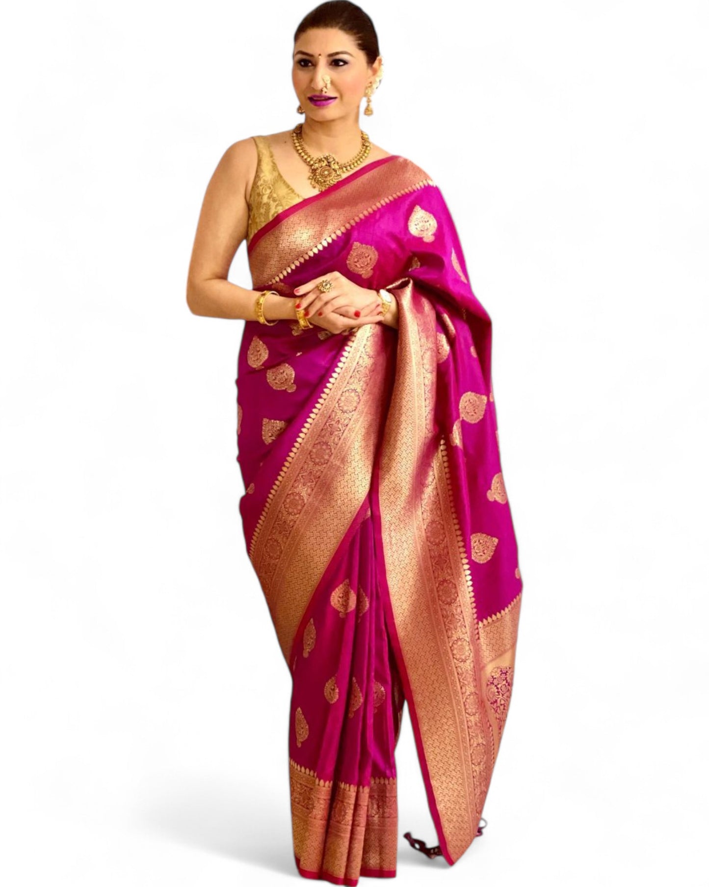 Beautiful soft lichi silk rich pallu jacquard work wedding saree Pink Free Size