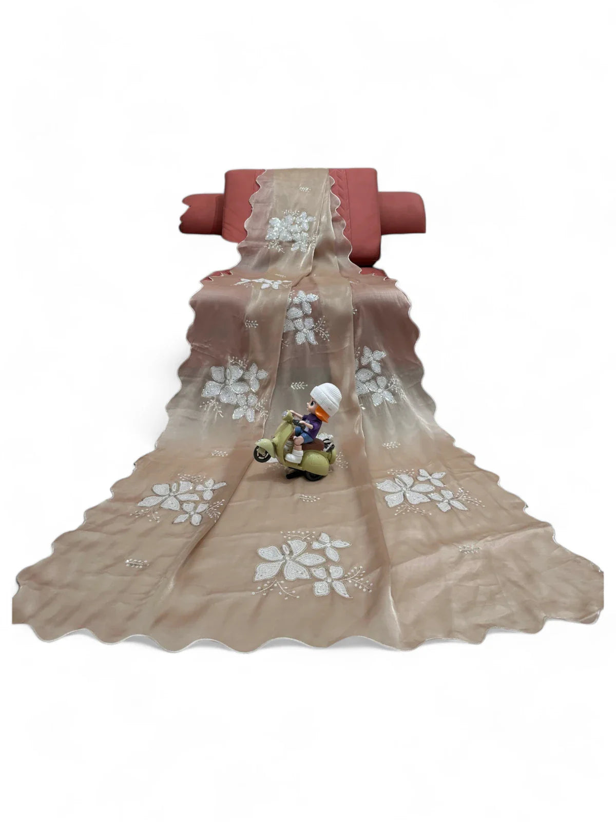 Beige jimmy choo designer ceremonial saree