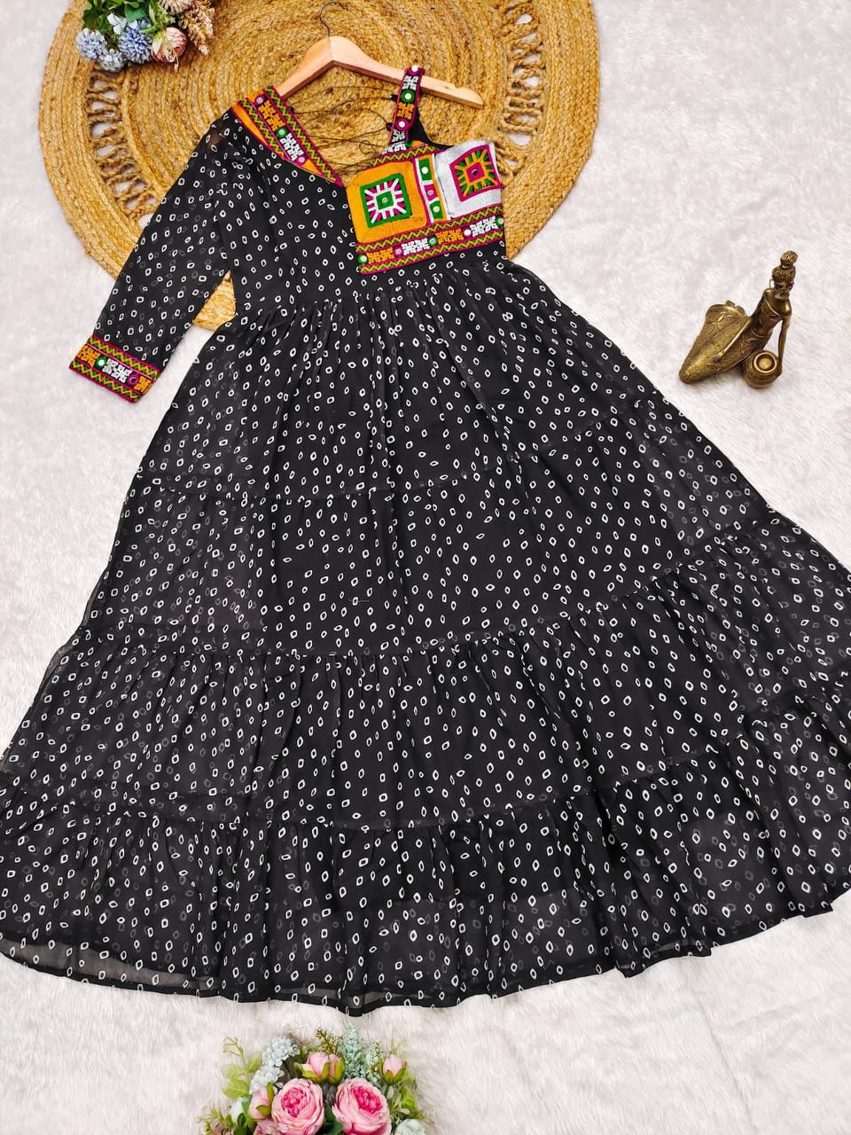 Bandhani print georgette gujarati garba navratri gown