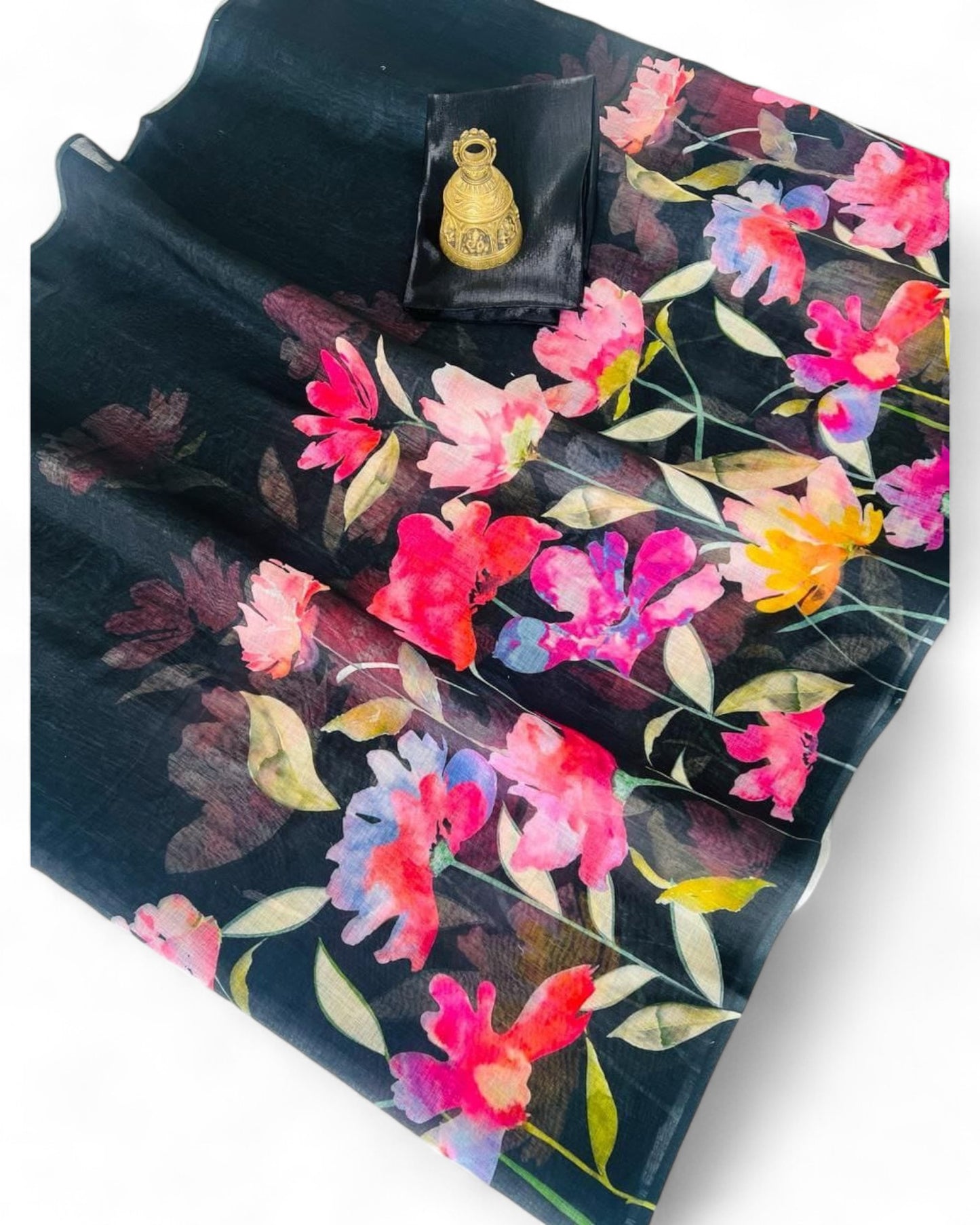 Stylish linen cotton floral printed saree