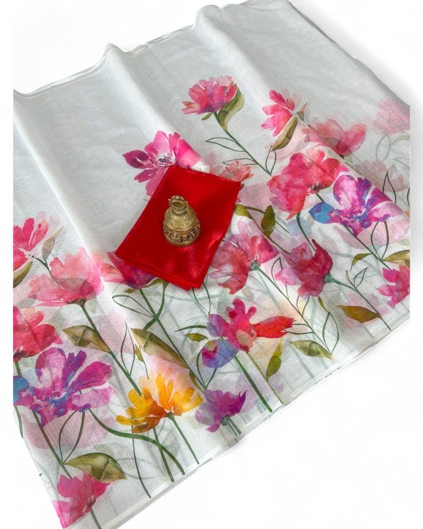 Stylish linen cotton floral printed saree