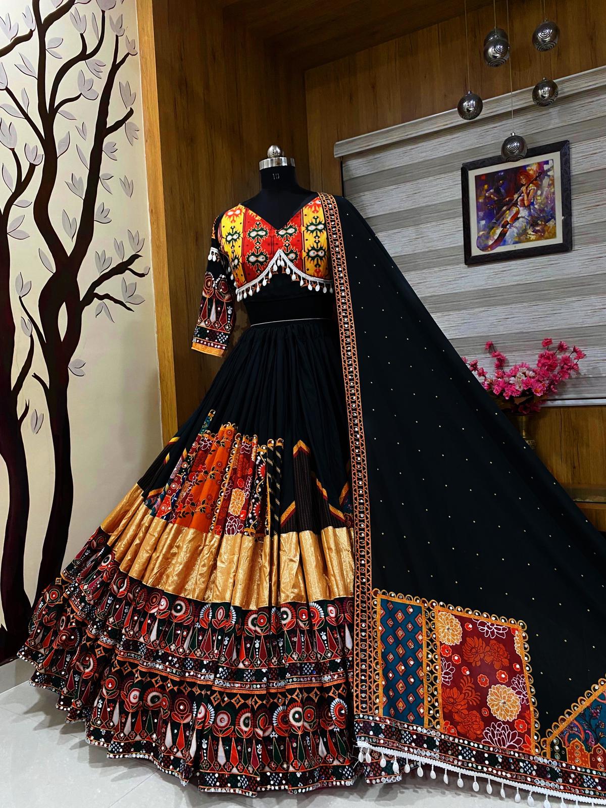 Black cotton designer navratri lehenga chaniya choli