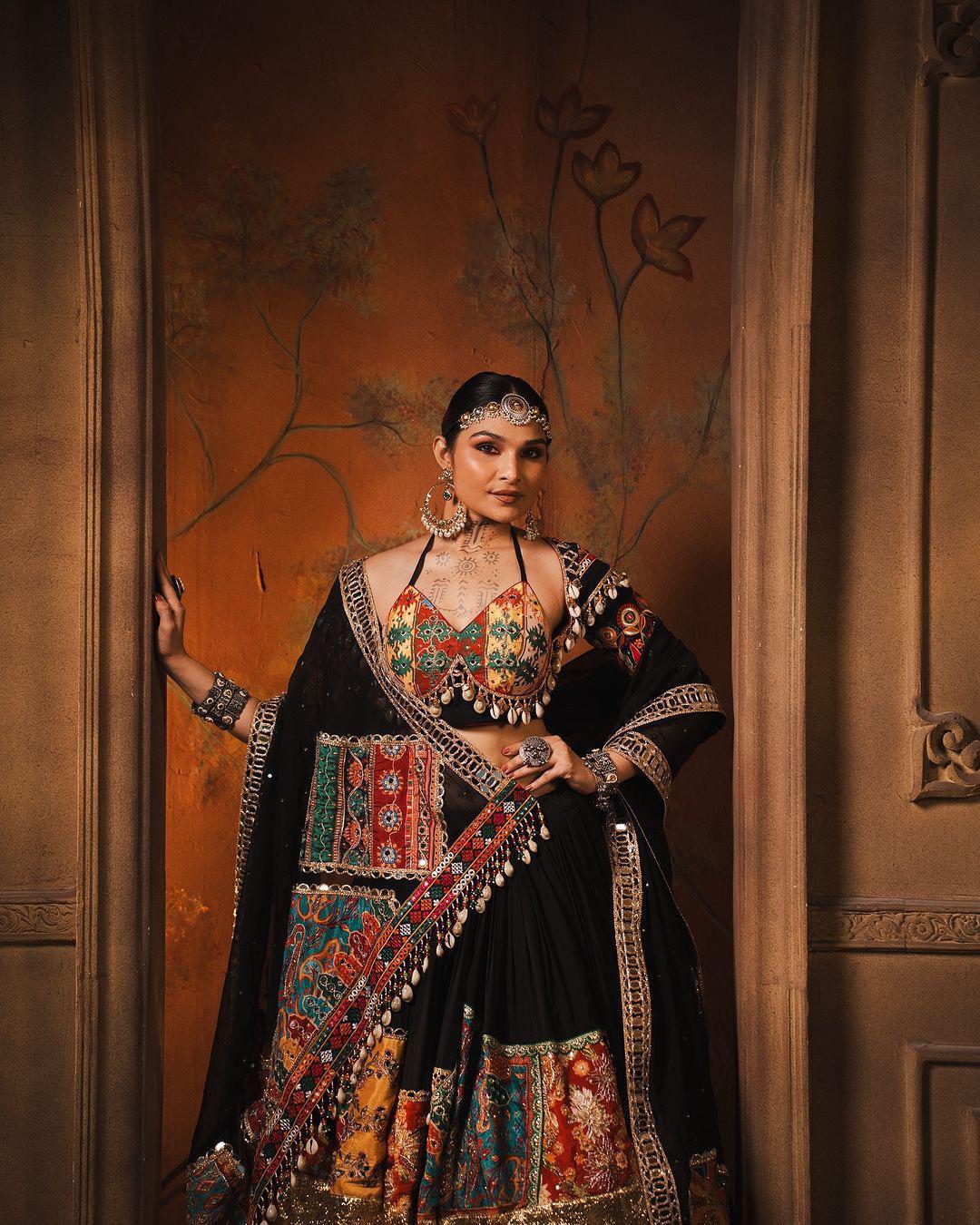 Black cotton designer navratri lehenga chaniya choli