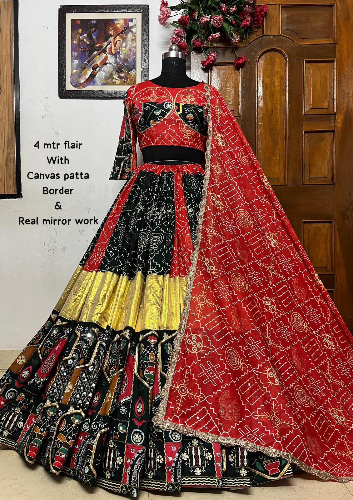 Black cotton navratri lehenga gujarati garba chaniya choli