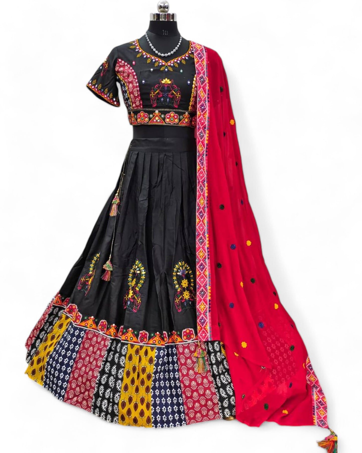Black cotton printed navratri lehenga chaniya choli