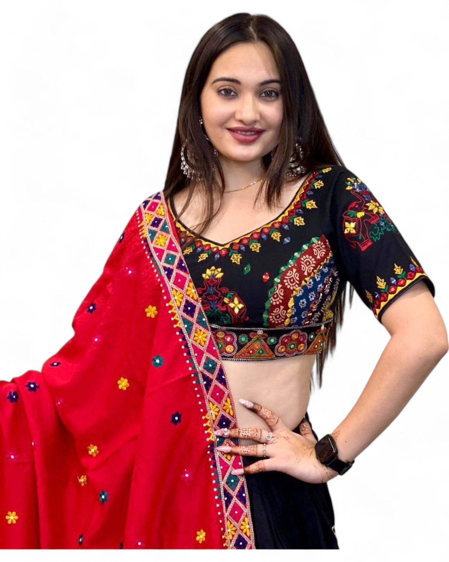 Black cotton printed navratri lehenga chaniya choli