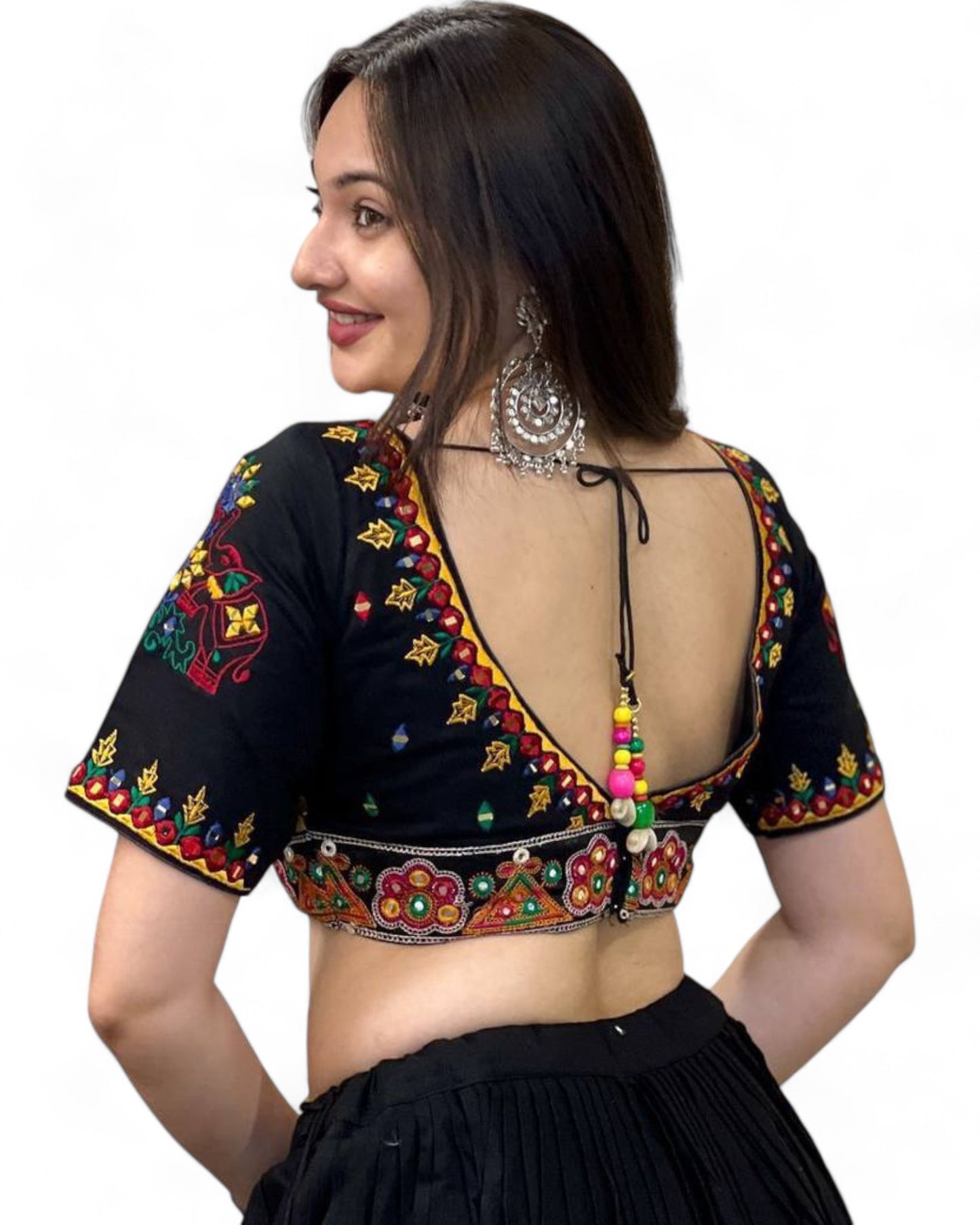 Black cotton printed navratri lehenga chaniya choli