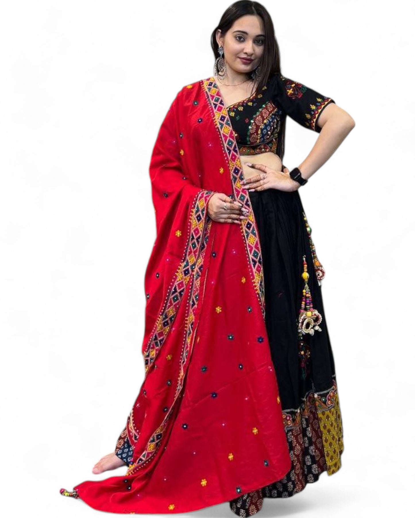 Black cotton printed navratri lehenga chaniya choli
