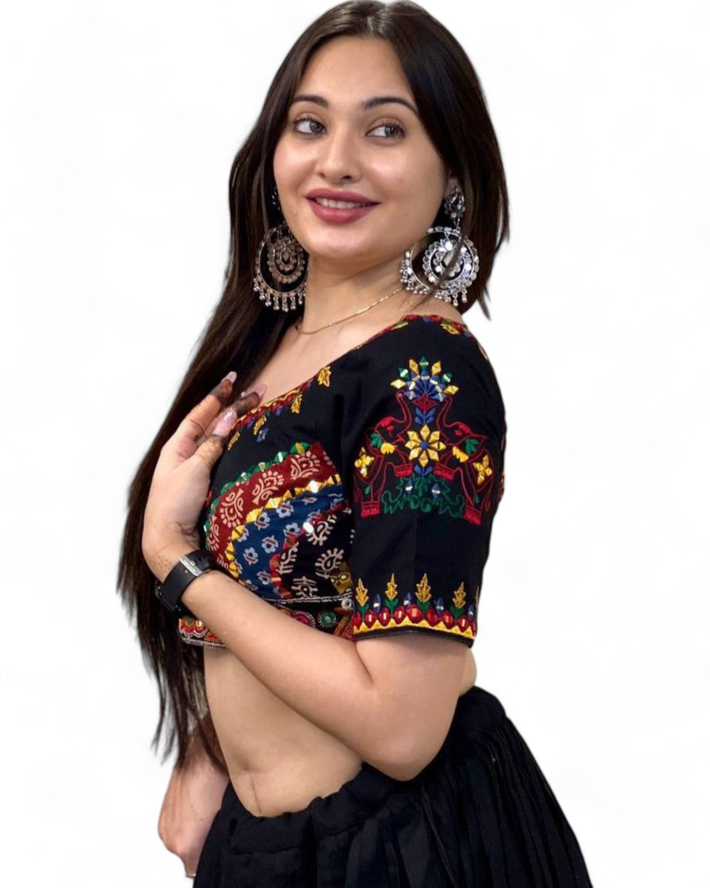 Black cotton printed navratri lehenga chaniya choli