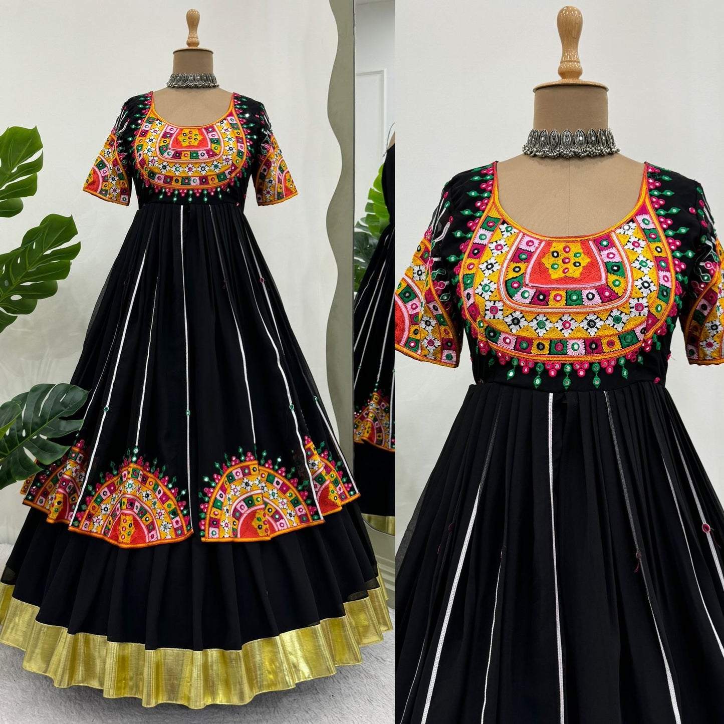 Black embroidered navratri garba special lehenga gown