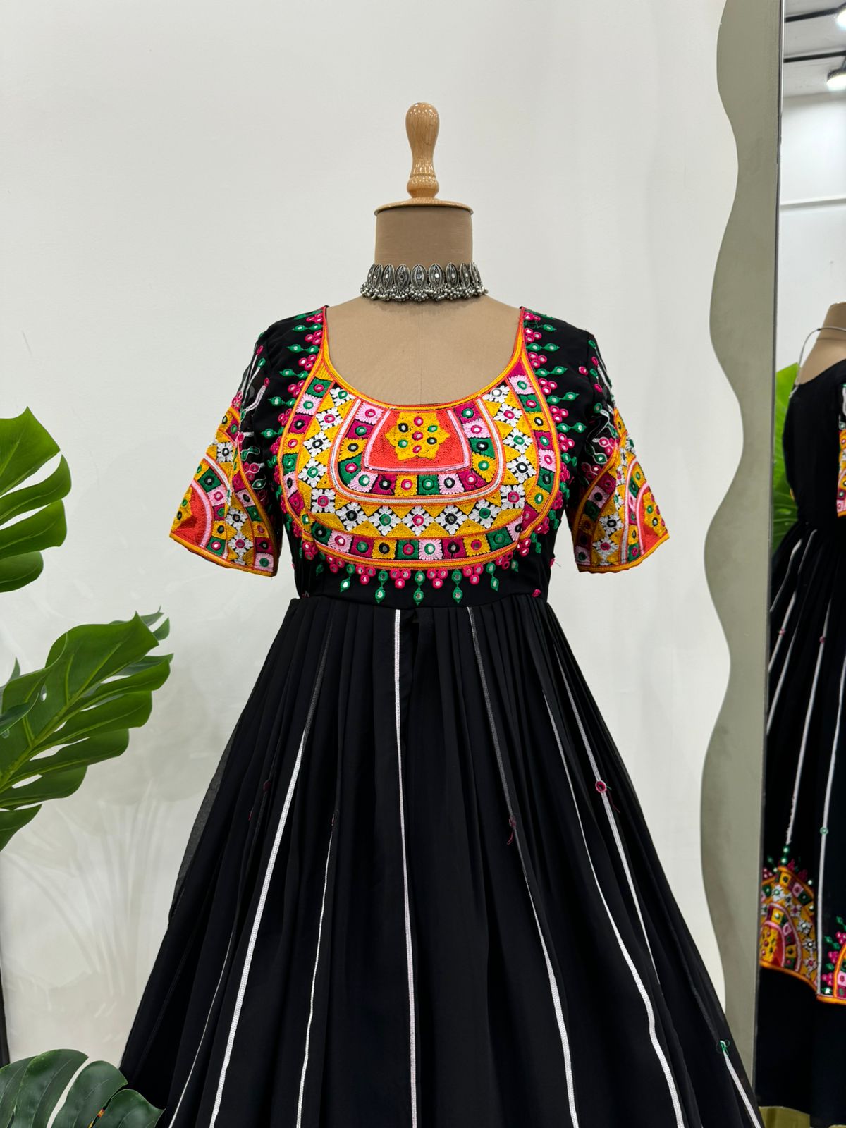Black embroidered navratri garba special lehenga gown