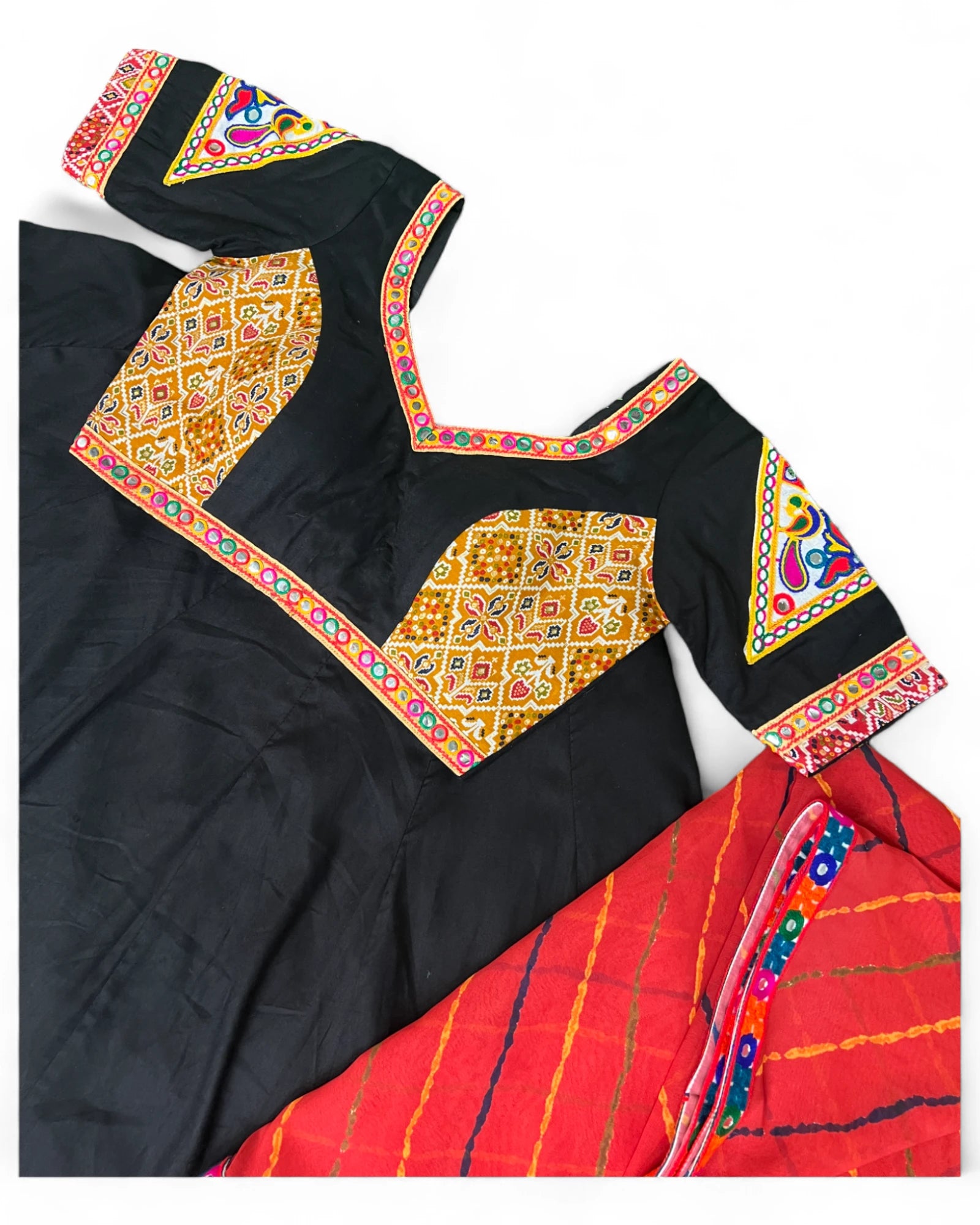 Black gamthi print mirror navratri gujarati garba lehenga chaniya choli