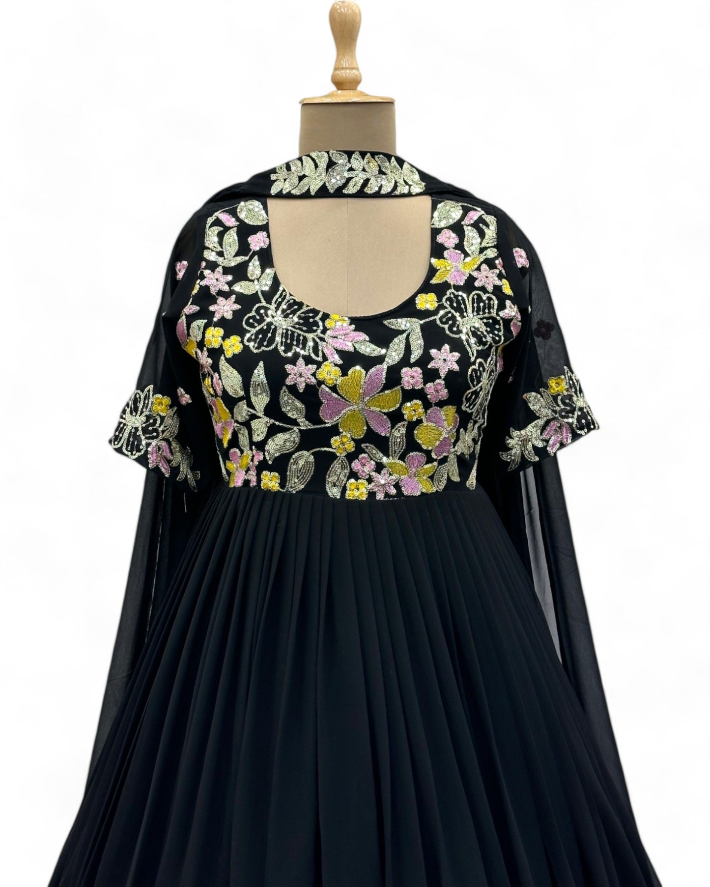 Black georgette embroidered party wear anarkali suit gown