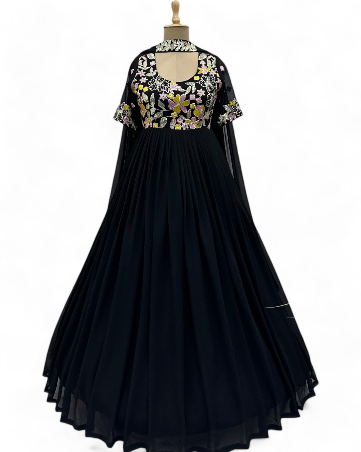 Black georgette embroidered party wear anarkali suit gown