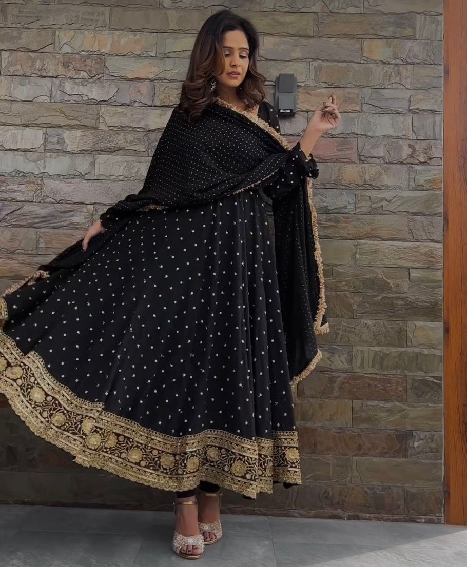Black georgette party wear designer anarkali suit