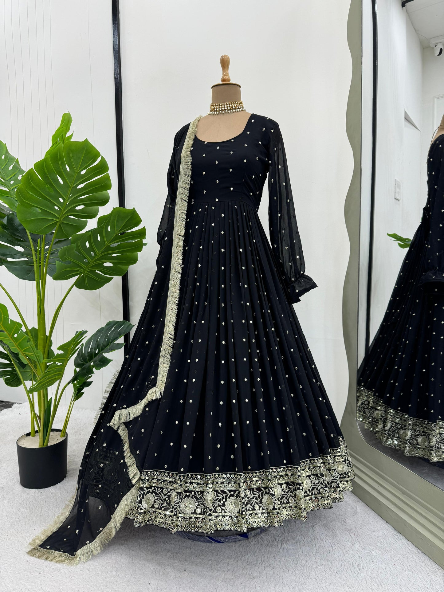 Black georgette party wear designer anarkali suit