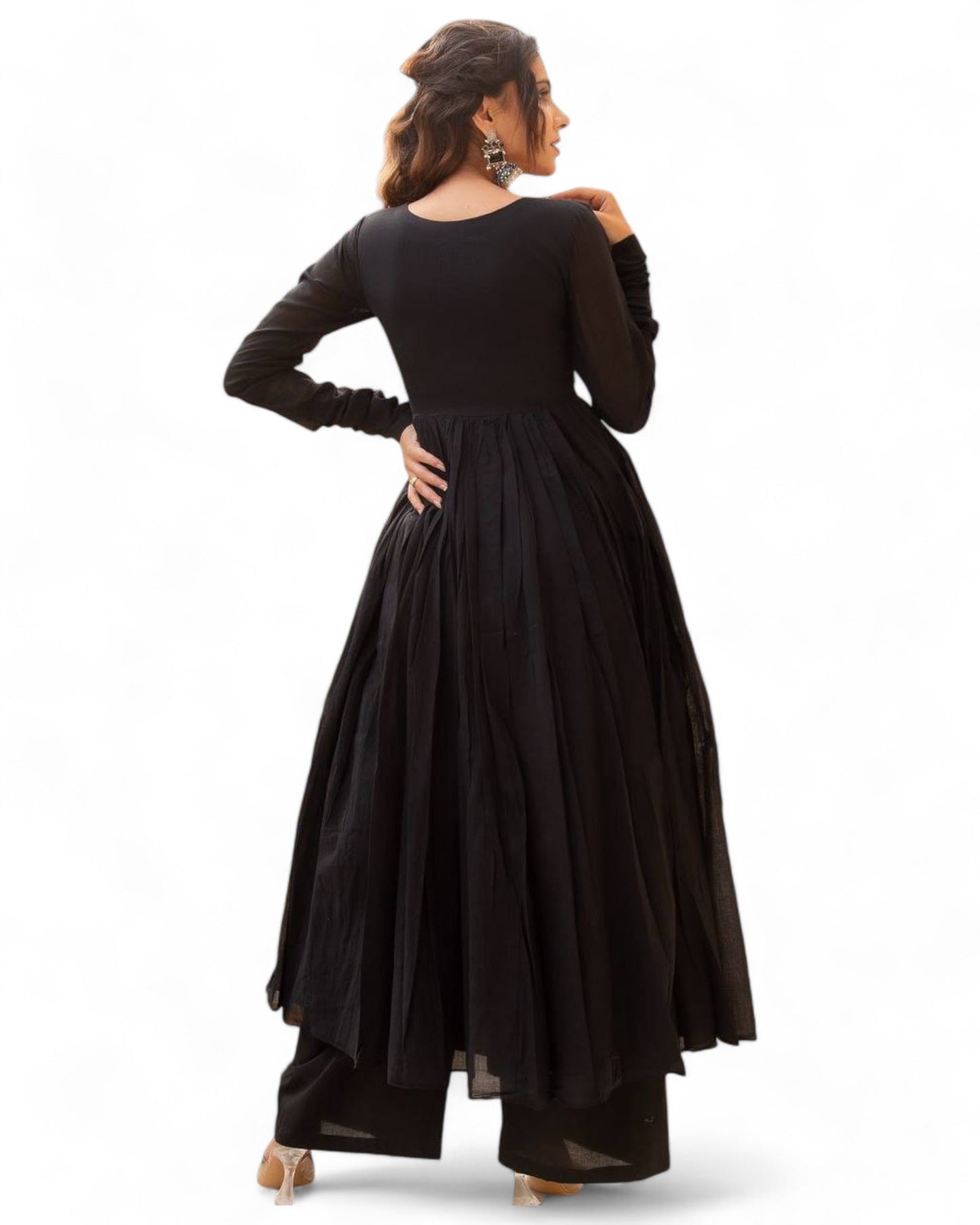 Black georgette stylish red thread work maxi anarkali dress