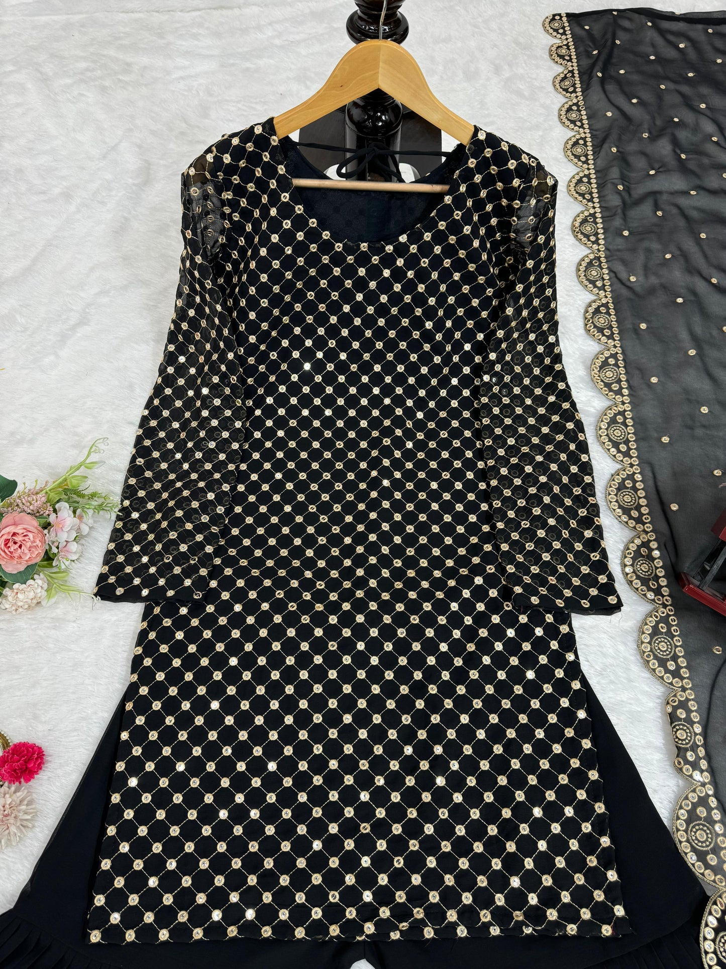 Black georgette thread sequin work designer sharara suit