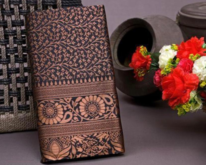 Black lichi silk jacquard work stylish party wear saree
