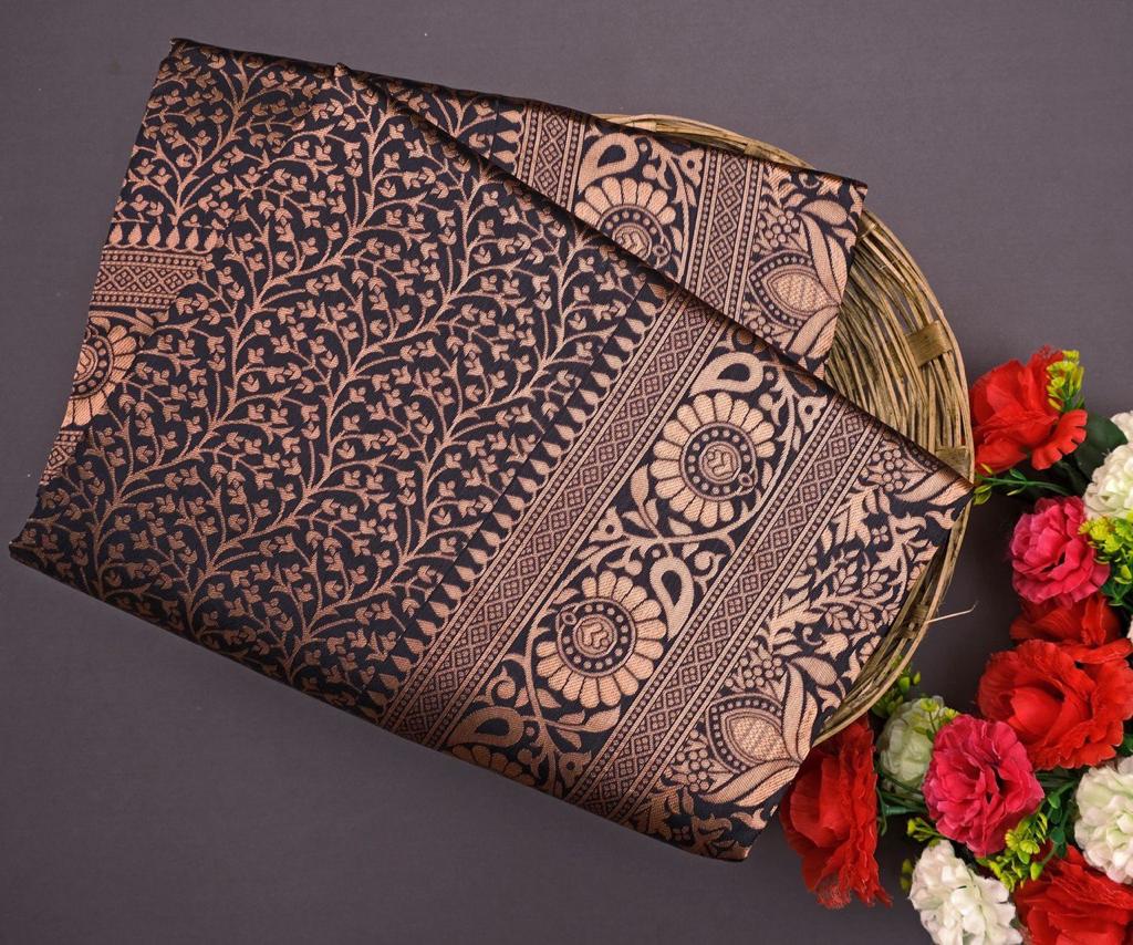 Black lichi silk jacquard work stylish party wear saree