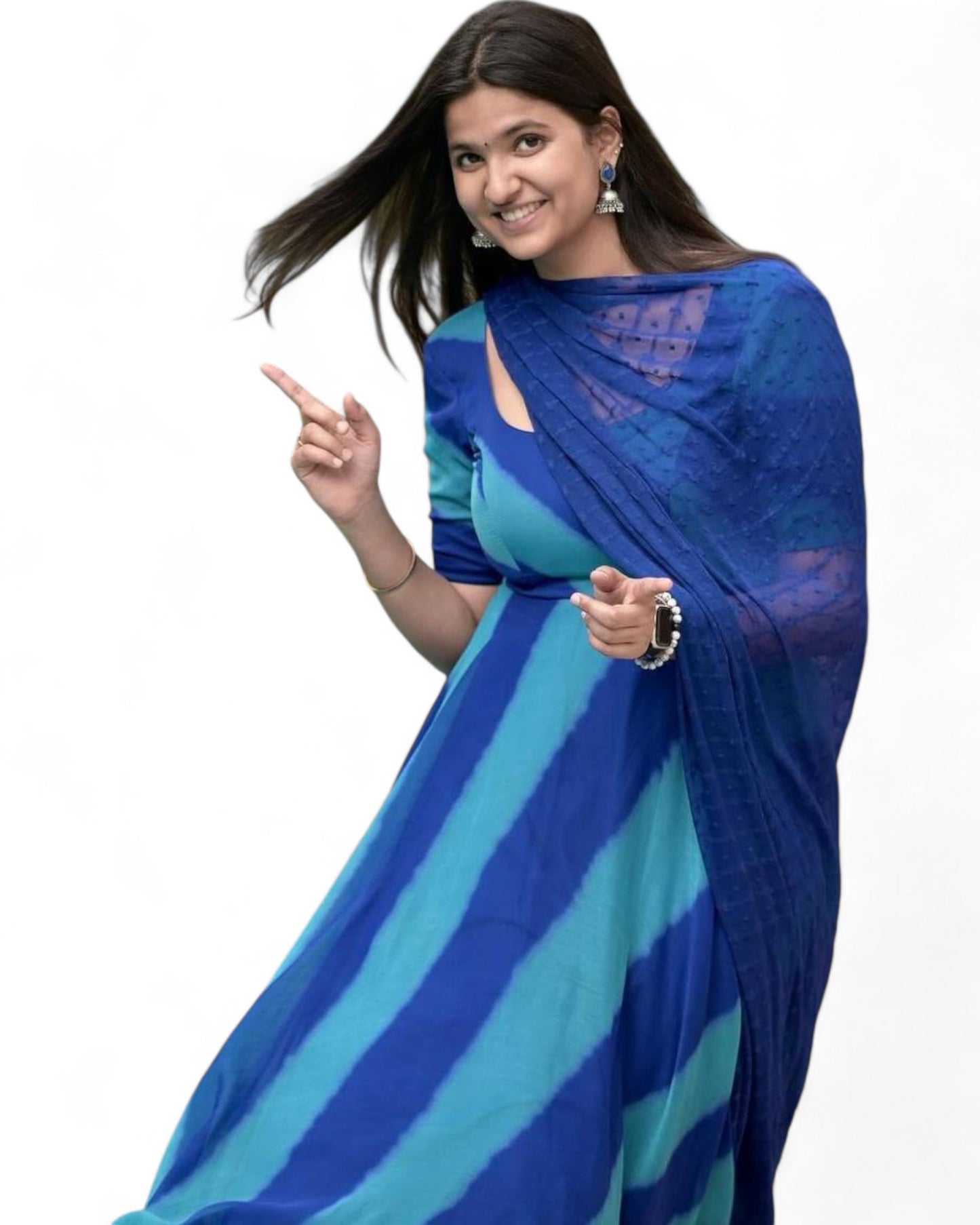 Blue leheriya printed georgette anarkali suit