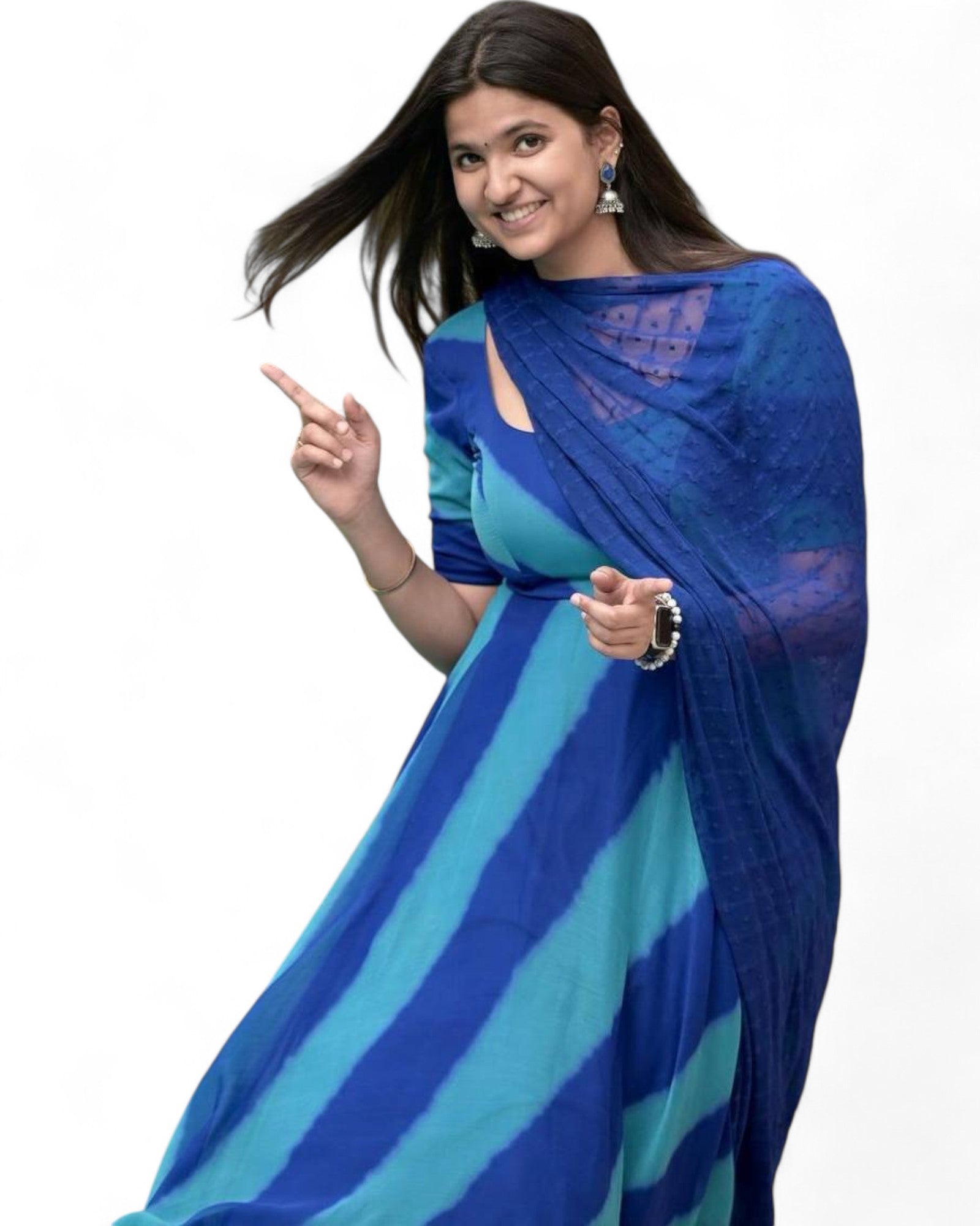 Blue leheriya printed georgette anarkali suit