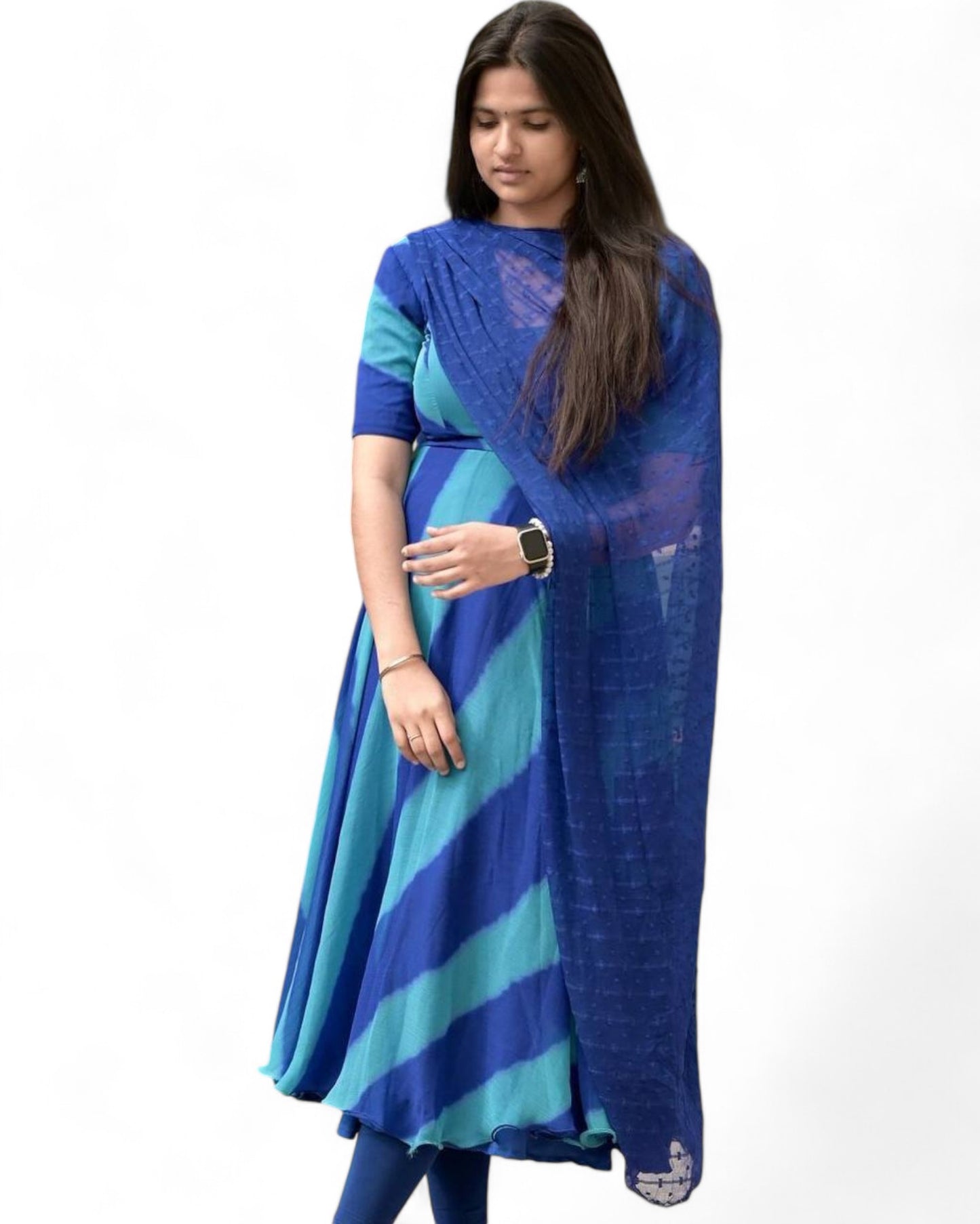 Blue leheriya printed georgette anarkali suit