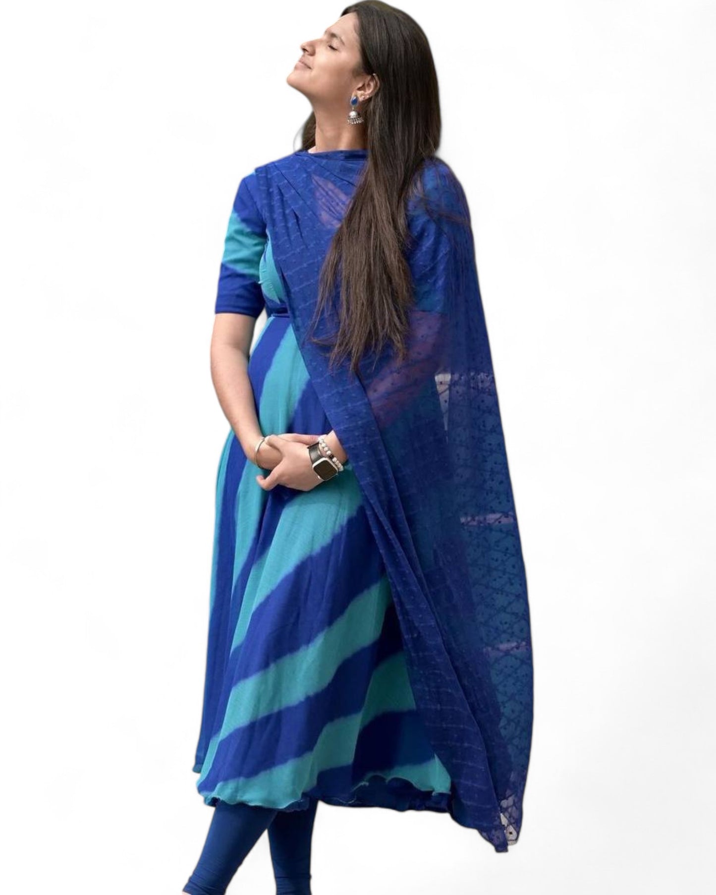 Blue leheriya printed georgette anarkali suit