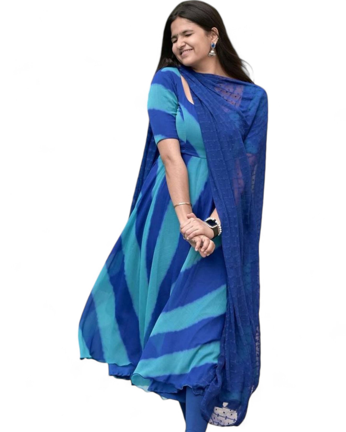 Blue leheriya printed georgette anarkali suit