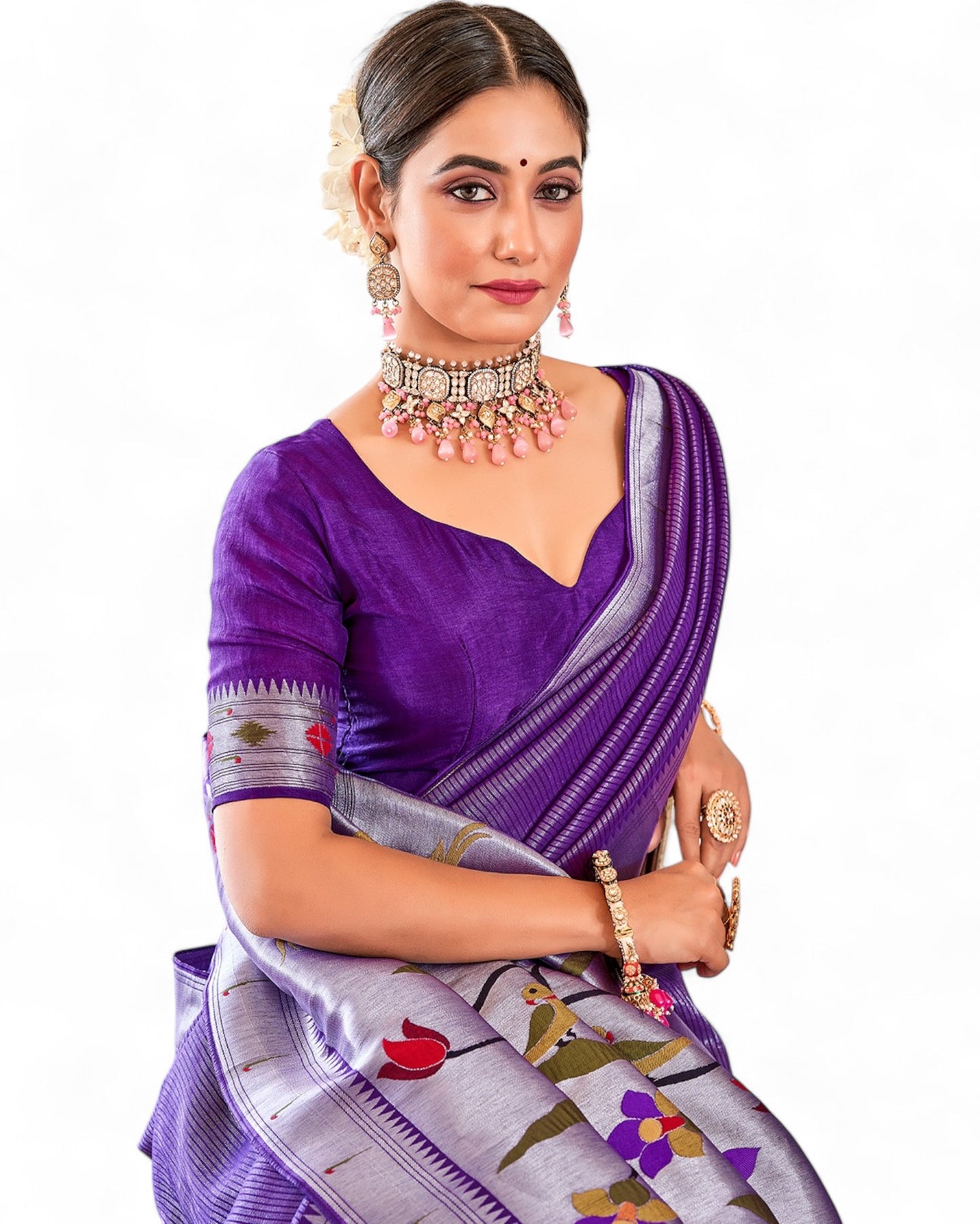 Designer Viscose Paithani Meenakari Weaving Work Wedding Saree