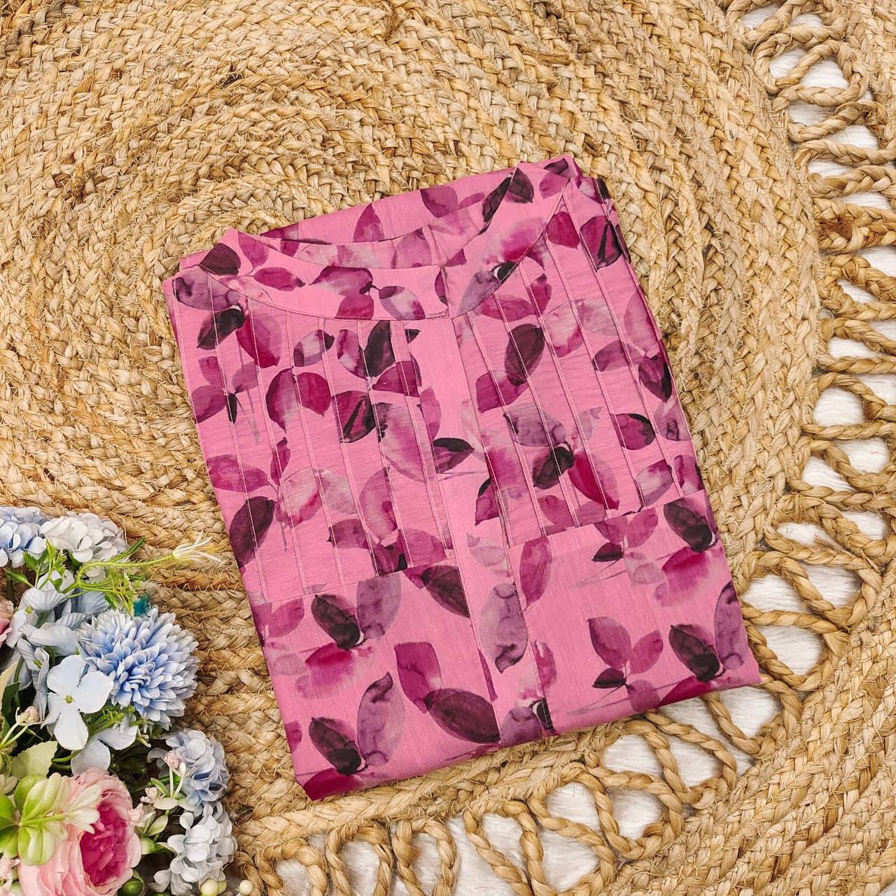 Dusty rose cotton floral printed daily wear kurti