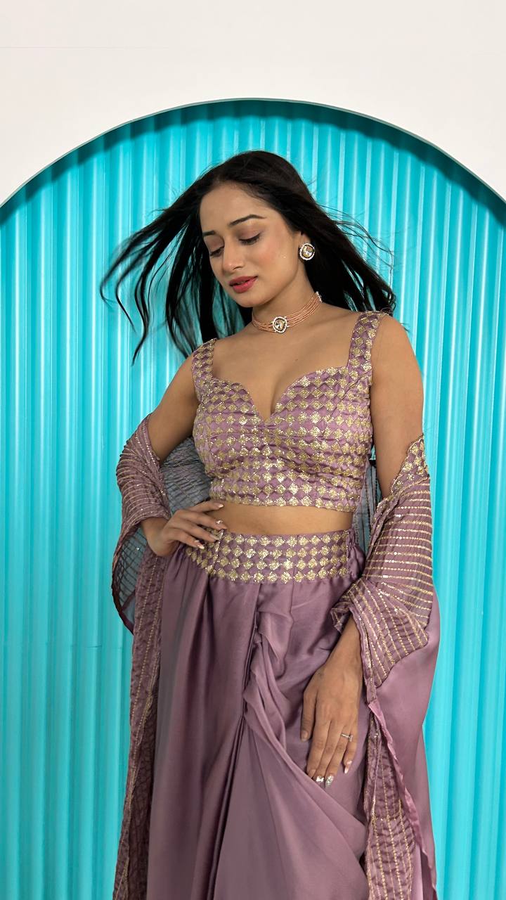 Dusty rose designer indowestern dhoti suit with koti shrug