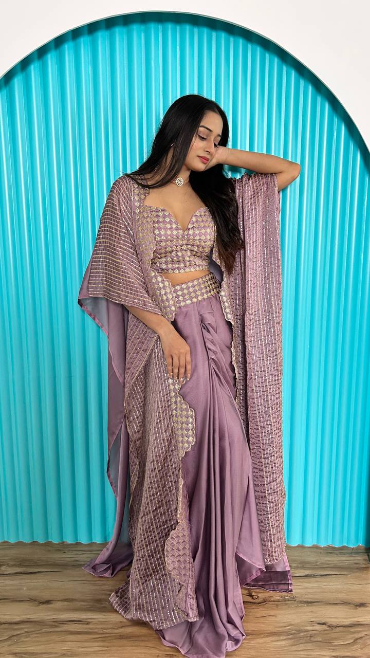 Dusty rose designer indowestern dhoti suit with koti shrug