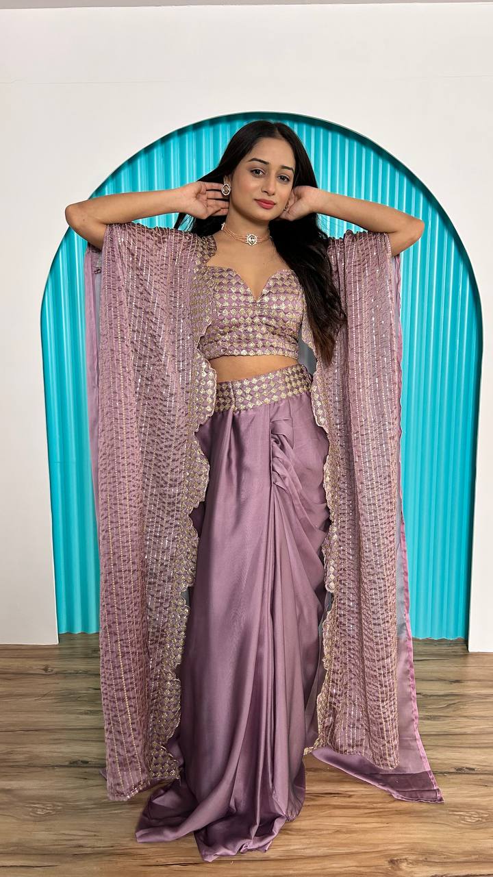 Dusty rose designer indowestern dhoti suit with koti shrug