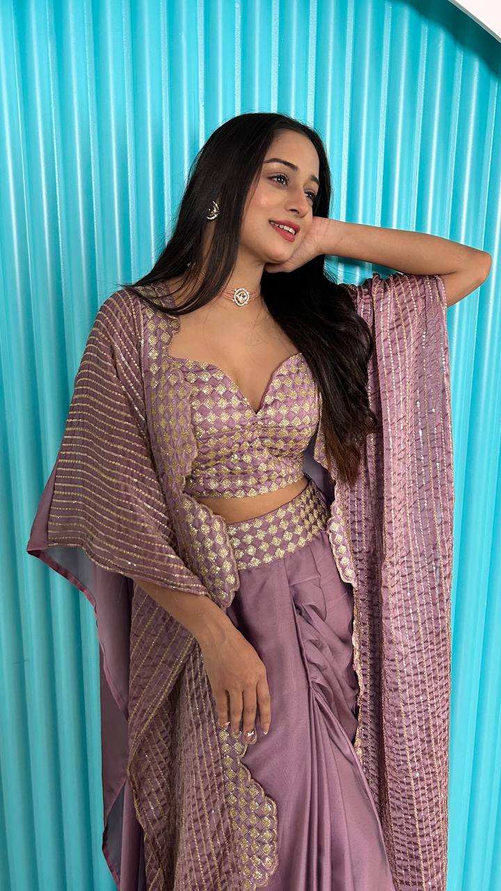 Dusty rose designer indowestern dhoti suit with koti shrug