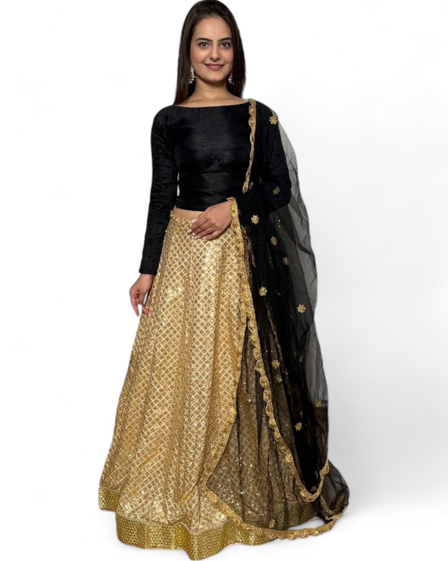Golden Kasturi Silk Heavy Sequin Work Party Wear Lehenga Choli
