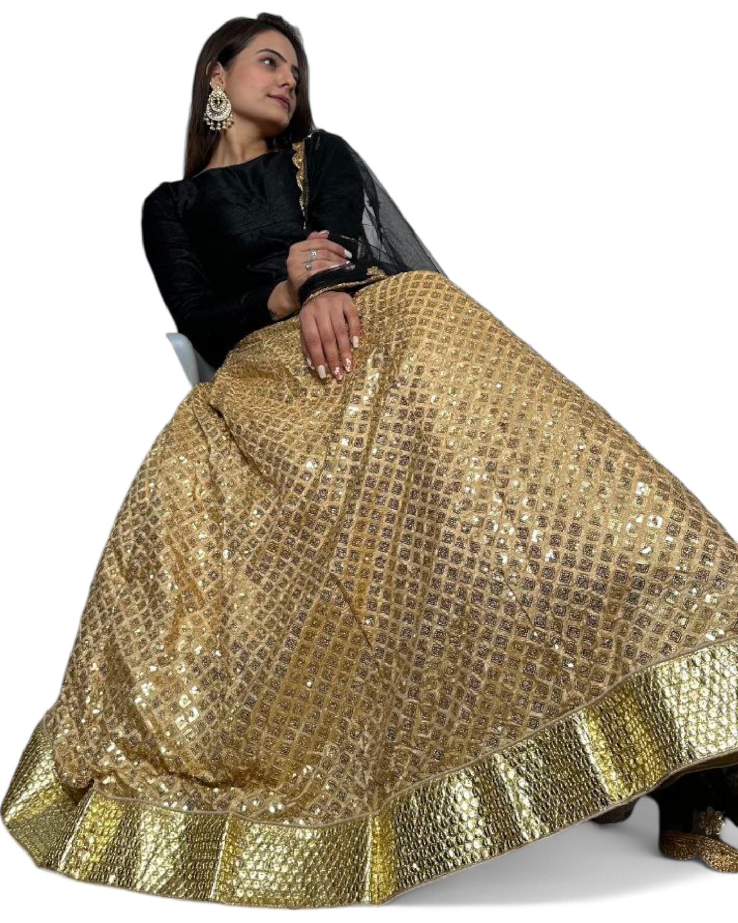 Golden Kasturi Silk Heavy Sequin Work Party Wear Lehenga Choli