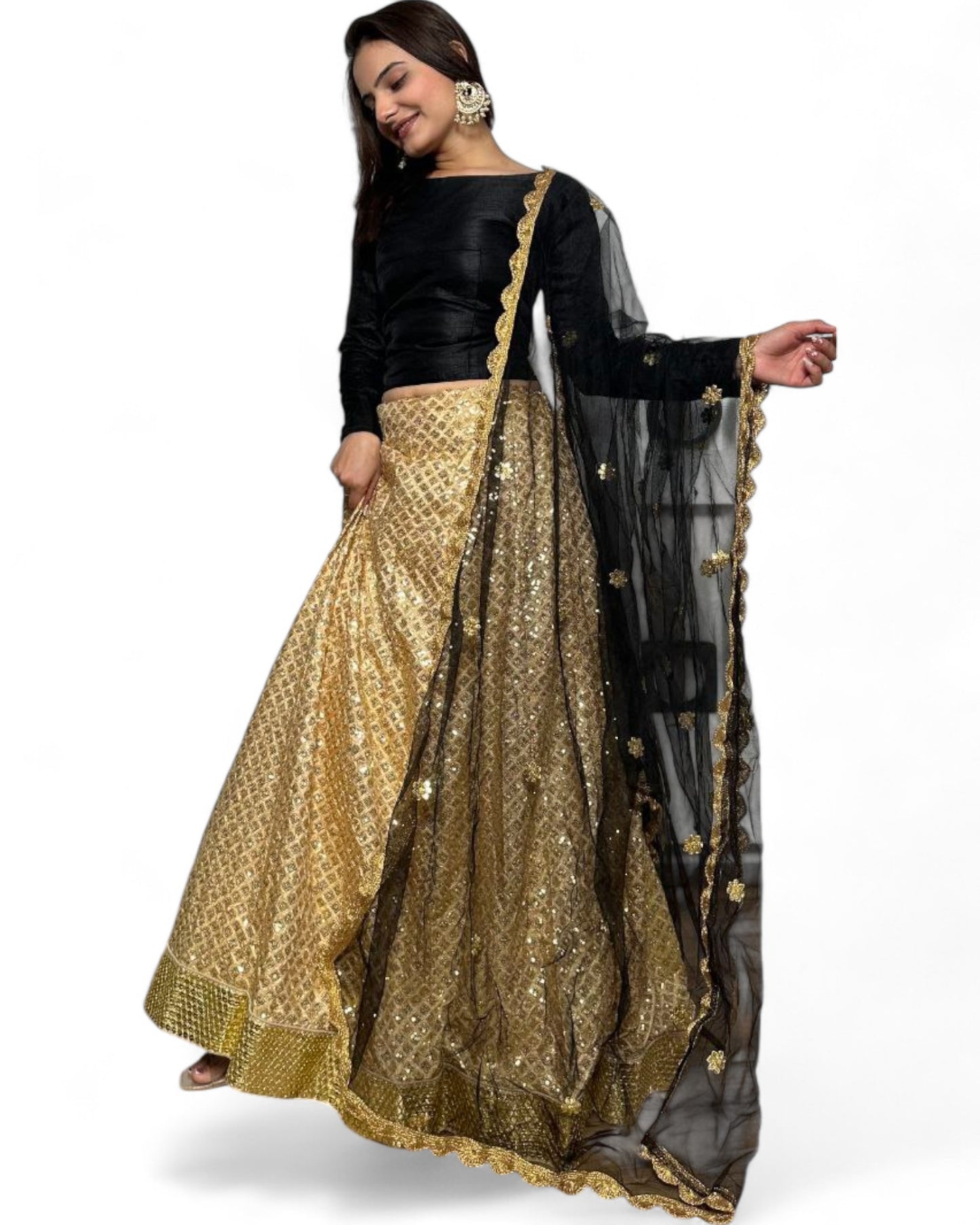 Golden Kasturi Silk Heavy Sequin Work Party Wear Lehenga Choli