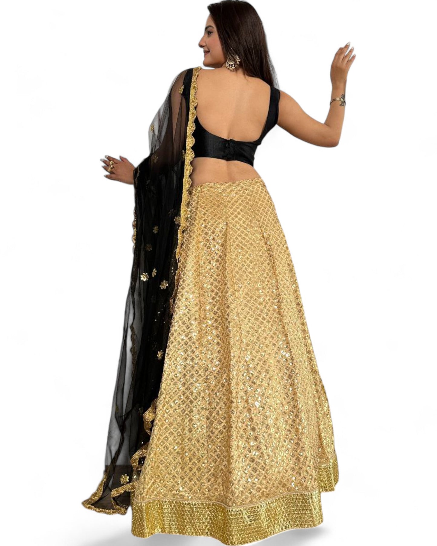Golden Kasturi Silk Heavy Sequin Work Party Wear Lehenga Choli