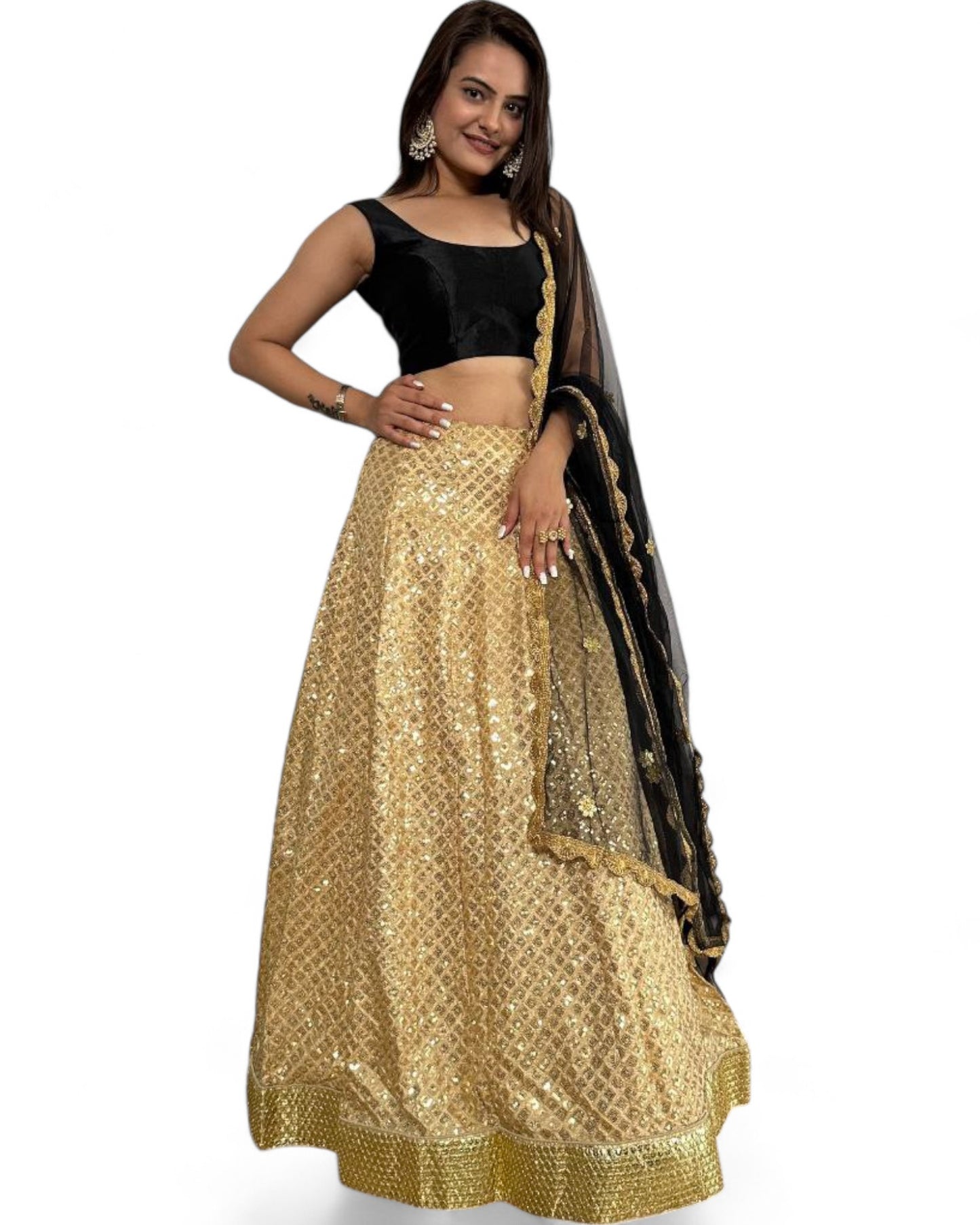Golden Kasturi Silk Heavy Sequin Work Party Wear Lehenga Choli