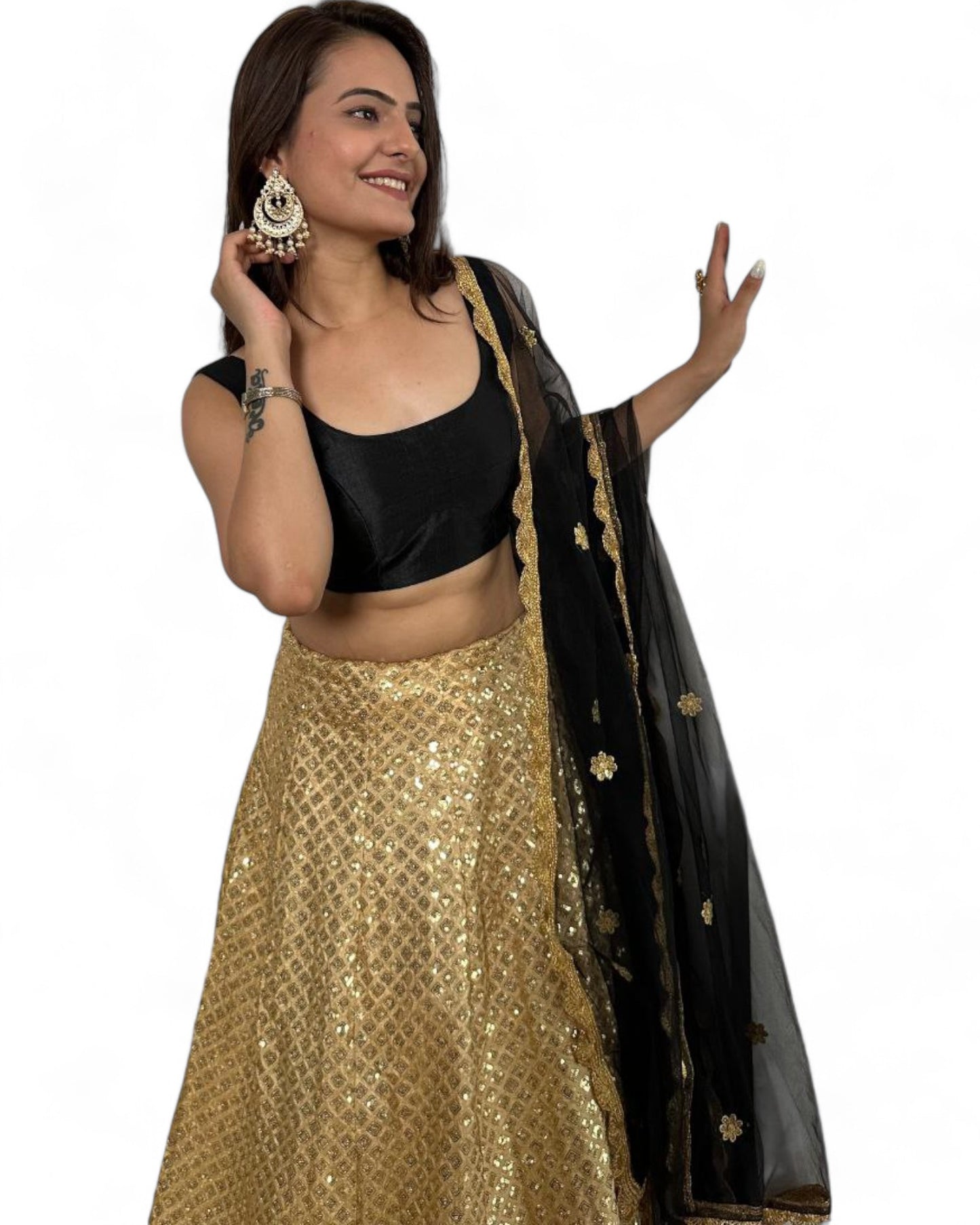 Golden Kasturi Silk Heavy Sequin Work Party Wear Lehenga Choli