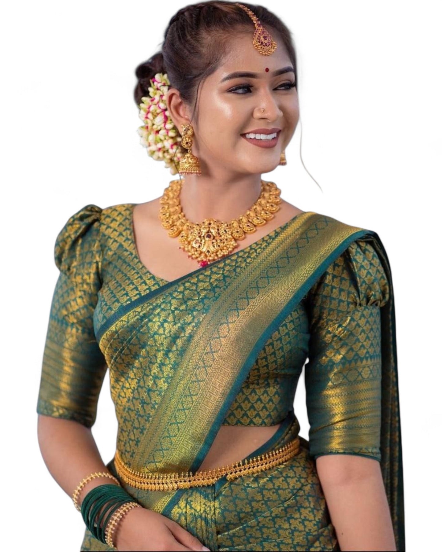 Green Soft Lichi Silk Saree with Rich Pallu and Jacquard Work