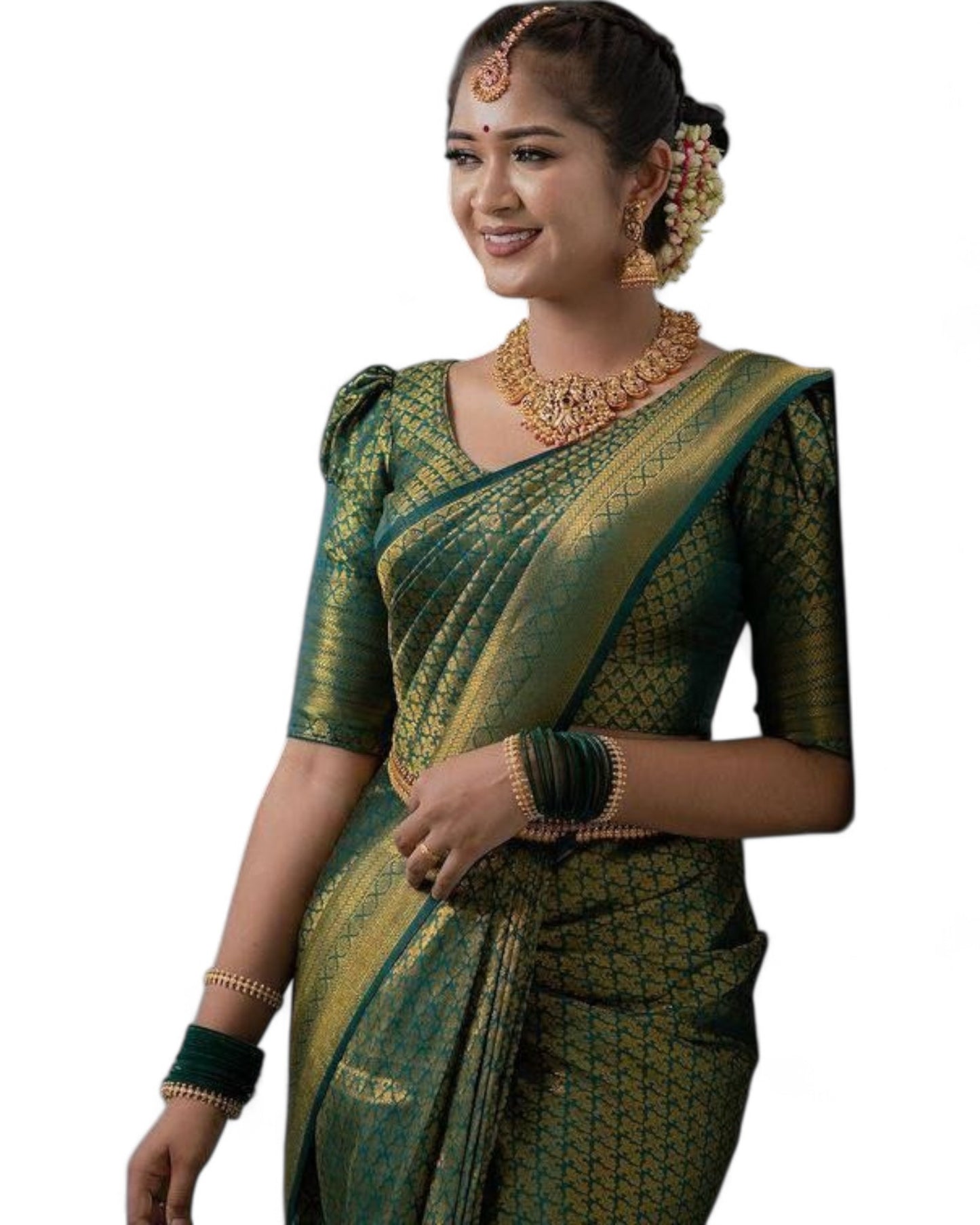Green Soft Lichi Silk Saree with Rich Pallu and Jacquard Work