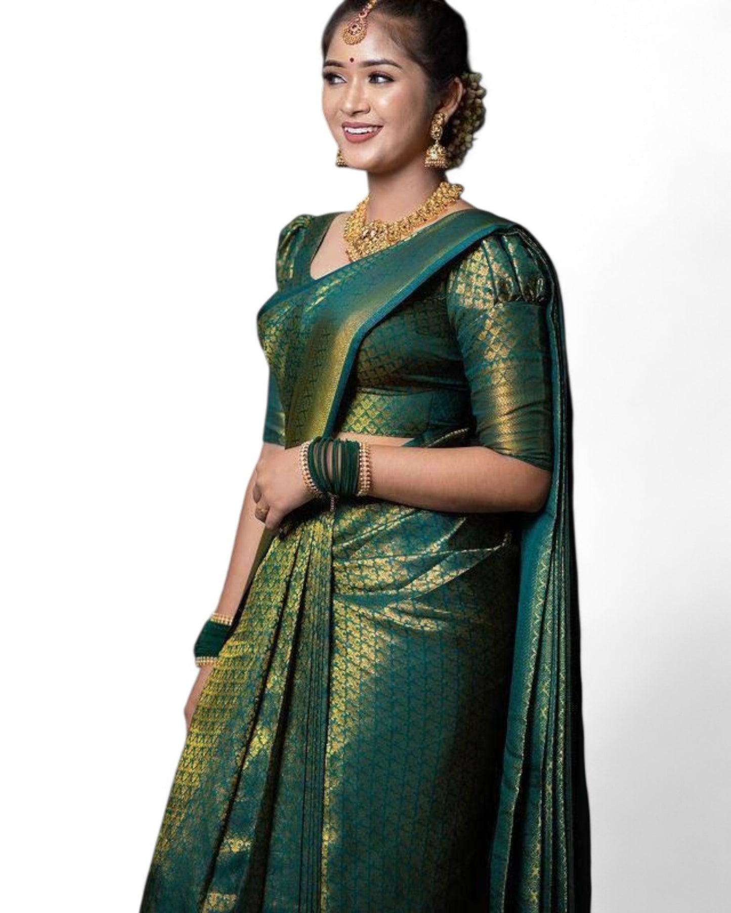 Green Soft Lichi Silk Saree with Rich Pallu and Jacquard Work